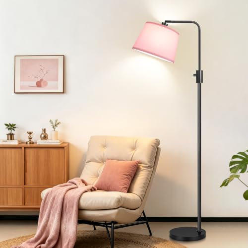 Image of 【Upgraded】 Dimmable Floor Lamp, 1000 Lumens LED Edison Bulb Included, Arc Black Floor Lamps for Living Room Modern Standing Lamp with Pink Shade, Tall Lamps for Living Room Bedroom Office Dining Room