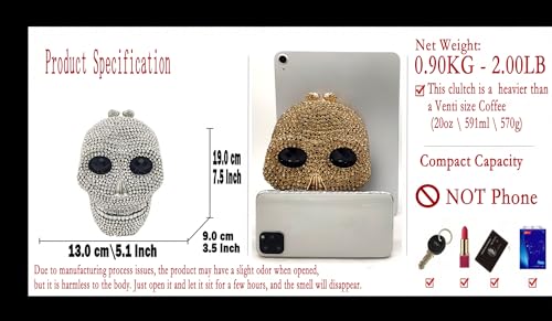 Image of Boutique De FGG Skull Crystal Clutch Purse for Women Formal Rhinestone Clutch Evening Bag Halloween Minaudiere Handbag,Mini