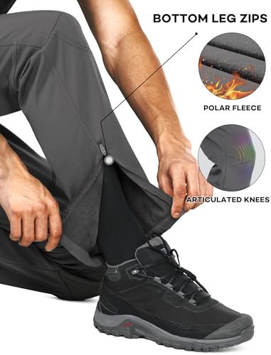 Stlight Mens Snow Ski Water Repellent Softshell Pants for Winter Hiking Fleece Lined Bottom Leg Zipper with 6 Zip Pockets - Image 7