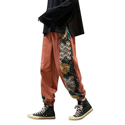 Pantalon décontracté homme brodé style japonais rétro grande taille