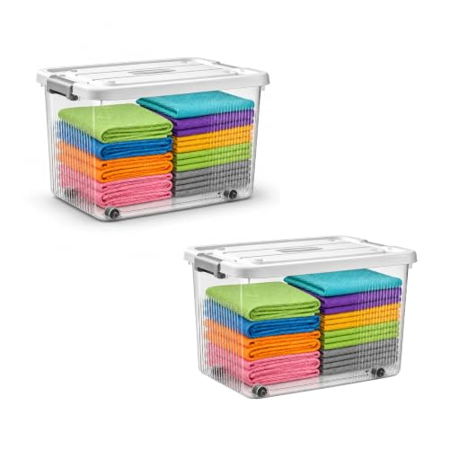 Image of KREPS Plastic Storage Bins With Latching Lids Stackable Containers, Large Storage Box For Bedroom, Basement, Classroom, Camping, Office (TRANSPARENT, X-LARGE - 18 X 12 X 9.5 INCH, PACK OF - 2)