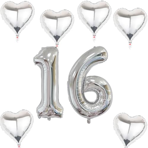 Ballon gonflable XXL 16 ans - Ballon gonflable chiffre 16 - Argenté - Ballon gonflable chiffre 16 - Numéro 16 - Ballon gonflable argenté