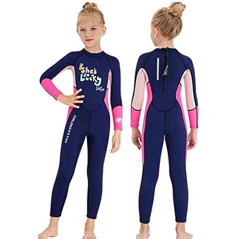 Gogokids Kids Wetsuit Girls Neoprene Swimsuit, Children 2.5mm Thermal Rash Guard Warm Thicken Swimwear Sun Protection Diving Snorkelling Suit UV 50+, Pink+Blue S Cover