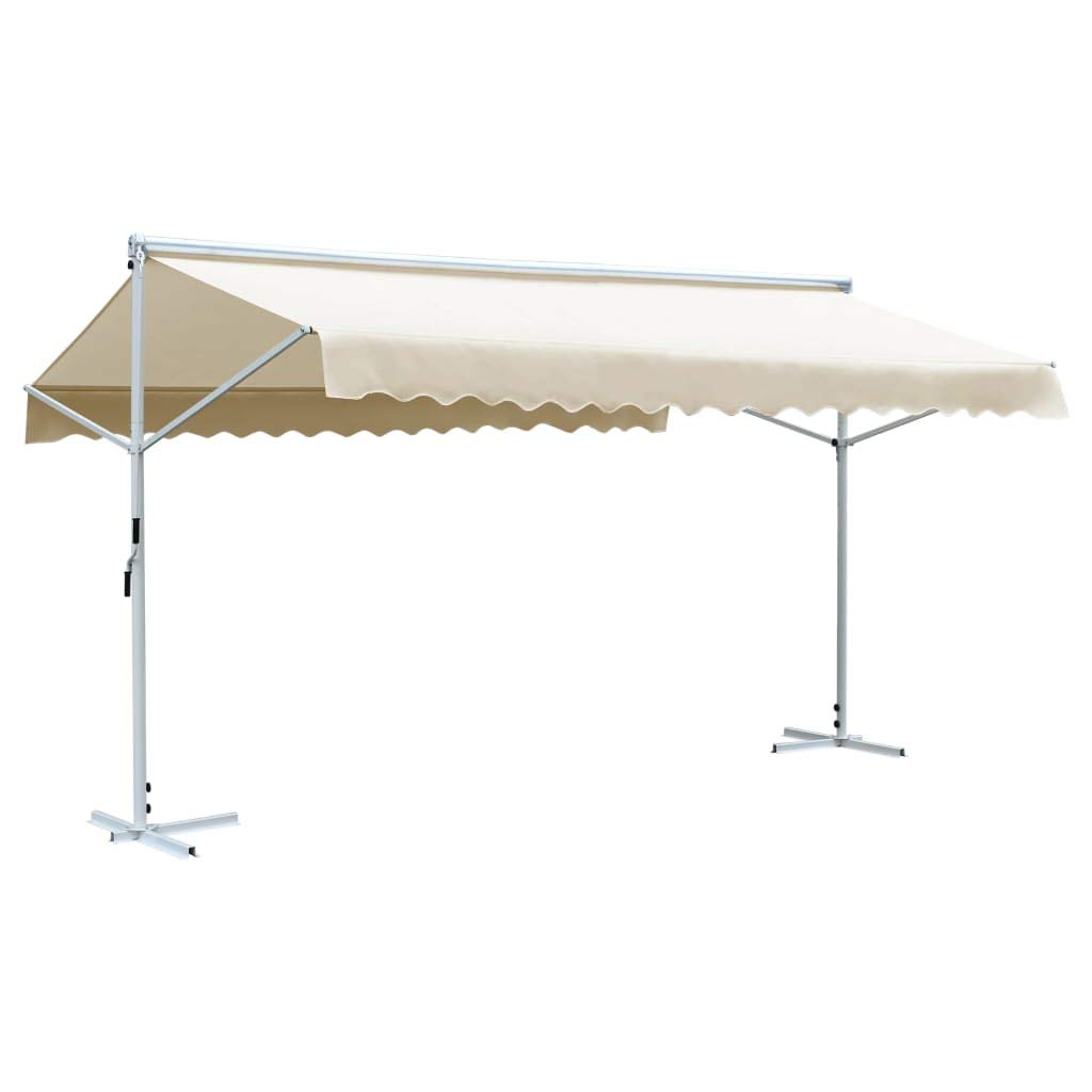 Capwee Store Banne Autoportant Double Pente à Manivelle Auvent autoportant pour Balcons Terrasse et Jardin-Crème-6 x 3 m