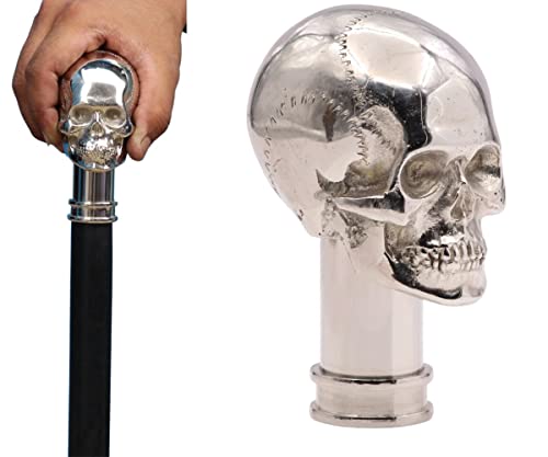Brass Skull Walking Cane Chrome Finish Skull Handle Walking Stick for Men Steampunk Gothic Vintage Cane Black Hardwood Shaft Collectible Prop & Costume Accessory