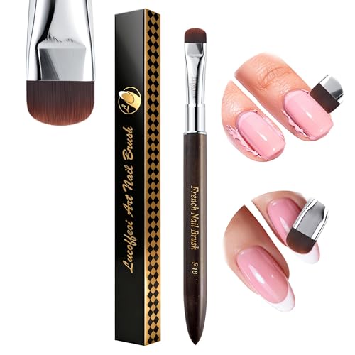Lucoffeoi Nail Art Brush 2-in-1 French Tip and Cuticle Cleanup Brush for Gel Polish Professional Nail Tool with Wooden HandleFrench F18