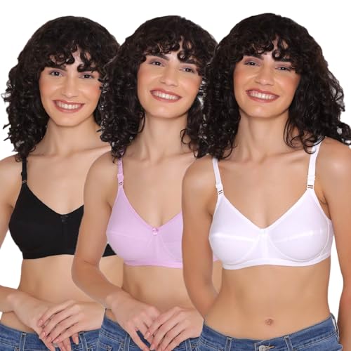 Image of INKURV Cotton Hosiery Bra for Women's Daily use, Full Coverage Bra for Regular wear, Non Padded, Non Wired Everyday Bra with Rich Cotton-Zoe Combo of 3