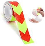 YPLANGENT Cinta Reflectante Adhesiva 5 cm x 10 m de PVC con Flechas Amarillo/Rojo, Impermeable Alta Visibilidad, Cinta de Señalización para Coche, Remolque, Garaje, con Tijeras