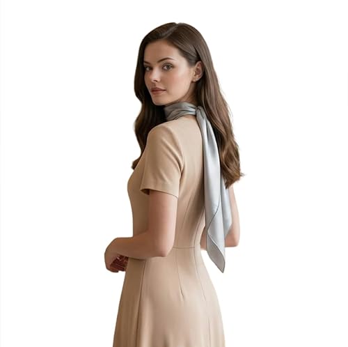 LA FERANI Seidentuch Grau Uni Farbe Halstuch einfarbig Tuch Silber für Anzug formelle Anlässe 90x90cm Bandana Geschenk stilvoll (Grau)