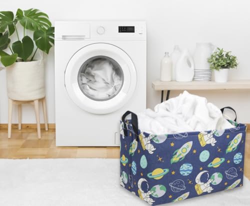 Image of Sanjiaofeng Rectangular Kids Basket Space Storage Bins,Boys Basket Organizer.Waterproof PE Coating Storage with Handles.Clothers,Toys,Books,Kid's Gifts Storage. (Astronaut) 