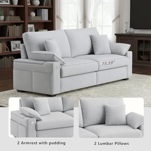 Image of 89 inch Modern Sofas for Living Room, Comfy Sofa with Deep Seat Couch, USB /Type-C Port, Side Storage, Removable Cover, Couches for Living Room, Apartment, Light Grey
