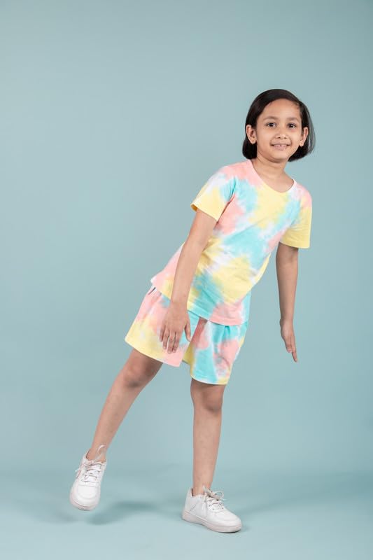 Image of Tweeny Mini Girls Cotton Night Suit | Sleepwear | Nightwear | Tie & Dye Summer Loungewear with Top and Shorts for Kids Girl (Pure Cotton)