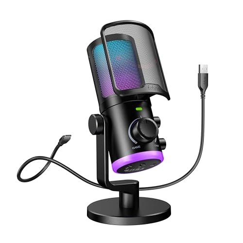 FIFINE Gaming PC Microphone, USB Streaming Microphone with Game Chat Balance, Computer Condenser...