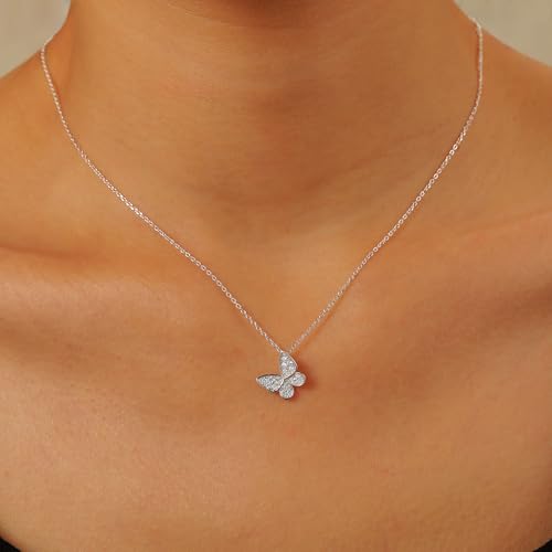 SUYACS 14K Gold Plated Butterfly Necklaces for Women 925 Sterling Silver Cute Butterfly CZ Pendant Necklace Dainty Insect Animal Charm Chain Necklace Jewelry Birthday Gifts for Mom Daughter3