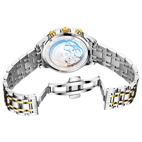 Image of OLEVS Men Automatic Watch Diamond Skeleton Mechanical Luxury Self Winding Moon Phase Calendar Waterproof Wrist Watch for Men