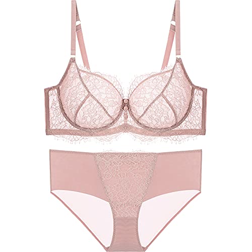 Ensemble soutien-gorge push-up en dentelle rose avec armatures pour femme grande taille