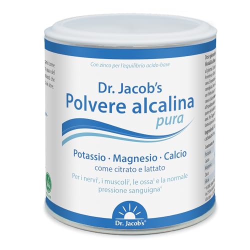 Polvere Alcalina Pura del Dr. Jacob, Barattolo da 200 g I Potassio, Magnesio, Calcio, Zinco come Citrato e Lattato I Equilibrio Minerale e Alcalino Mirato* I 36 Porzioni
