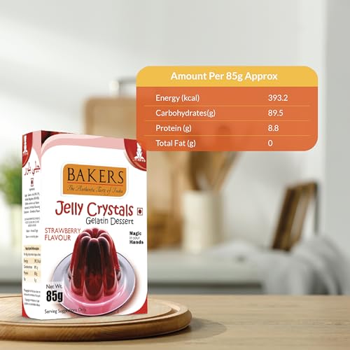 BAKERS Jelly Crystals (Gelatin Dessert) | Strawberry Flavour | Authentic Strawberry Flavor | Easy-to-make | Instant Dessert Premix | No Sugar Needed | Pack of 6 (85 gm x 6)