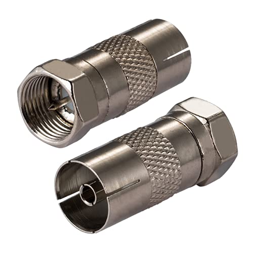 Vecys Adaptateur Câble Coaxial Antenne TV Type F Mâle à TV Adaptateur Femelle DVB-T T2 Adaptateur Antenne Tuner TV HD TV pour TV Ariel BK LED 4K 3D UHD TV (2 pcs)