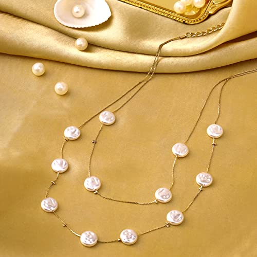 Image of Yellow Chimes Necklace For Women Gold Tone Layered Pearl Bead Studded Dainty Necklace For Women and Girls