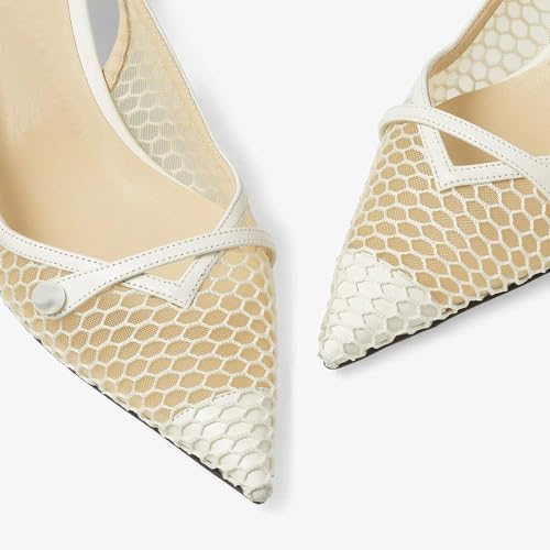 Vaslemuse Women Slingback Kitten Heel Pumps Mesh Pointy Toe Dress Bridal Sandals Slip on Wedding Shoes4