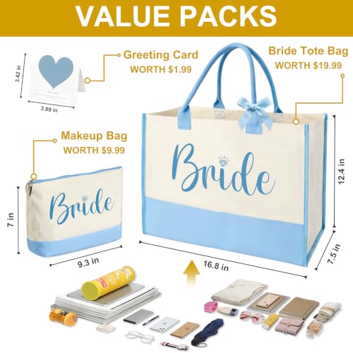 Image of Gifts for Women, Bridal Shower Gift Bag for Her,Wedding Bride Birthday Bags | Canvas Tote Bag with Makeup Bag, Large Capacity, Easy to Clean and Reusable, Waterproof, Gift for Christmas ,Bride To Be Gift
