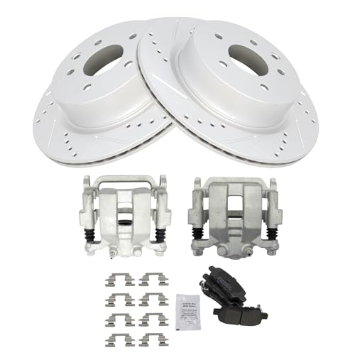 Image of TRQ Performance Rear Brake Pad and Rotor Set Semi Metallic Coated Drilled | For 2005-2007 Infiniti G35 2006-2009 M35 M45 Nissan 350Z