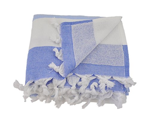 Infusezen Large Turkish Towel With Soft Terryback, Striped Peshtemal Terry Back Turkish Bath Towel, Gym And Beach Towel, Thin Oversized Hammam Towel, Plus Size Fouta, Big Bath Sheet (Royal Blue) #TOP2