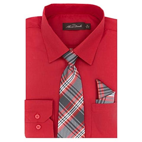 Alberto Danelli's Boys Long Sleeve Dress Shirt with Matching Tie and Handkerchief, 14/16, Scarlet Cover