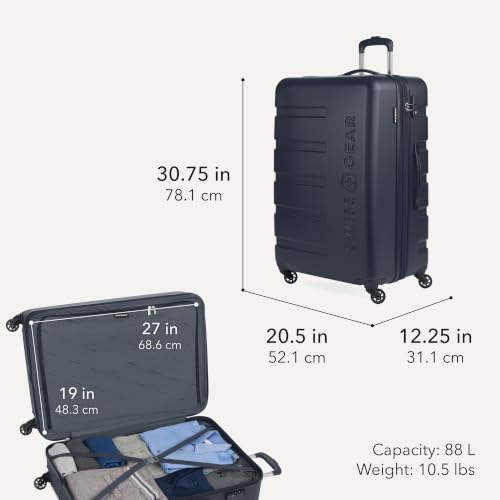 Image of SwissGear 7366 Signature Hardside Expandable Luggage with Spinner Wheels, TSA Lock, Navy, Checked-Large 27-Inch