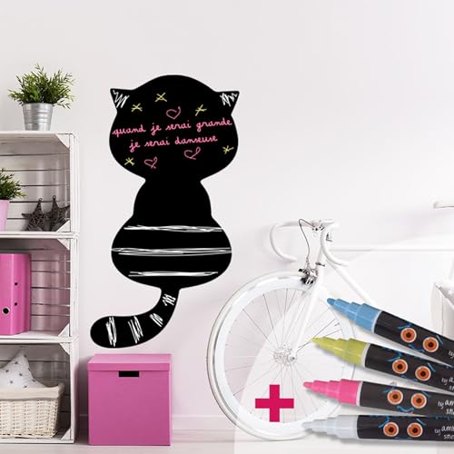 Ardesia - Adesivo da parete trasparente per gatto carino altezza 120 x larghezza 65 cm + 4 gessi liquidi