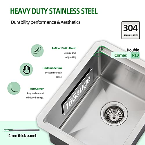 Ecochannels Undermount Kitchen Sink, 14 X 18 X 9 Inch Kitchen Sinks 16 Gauge Stainless Steel Small Bar Prep Sink Kitchen Single Bowl With Cutting Board #TOP4