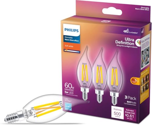 Image of PHILIPS LED 40W BA11 E12 Base 3-Pack Ultra Definition Soft White (2700K) 300 Lumen (3.5W = 40W) Dimmable Frosted Flicker-Free Candelabra Light Bulbs