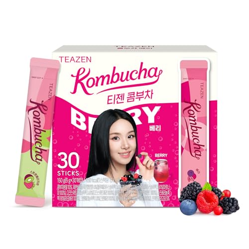 Image of TEAZEN Berry Kombucha Tea, Hydration Drink Mix, Sugar Free, Live Probiotics & Prebiotics, 30 Sticks, 5.29oz