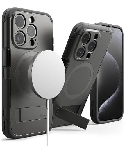 Coque iPhone 15 Pro antichoc et rigide avec anneau magnétique et béquille