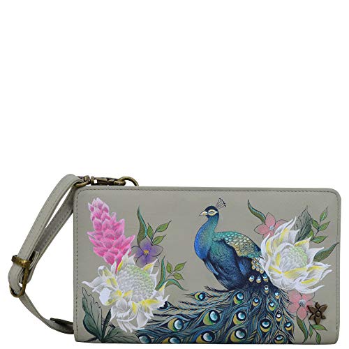 Image of Anuschka Women's Original Hand-Painted Genuine Leather RFID Blocking Organiser Wallet - Regal Peacock