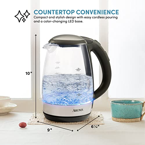 Aroma Housewares 7-Cup Digital Glass Electric Kettle With Cordless Pouring, One-Touch Operation, Automatic Shut-Off (Awk-162Bd), Transparent Glass, 1.7 Liter #TOP3