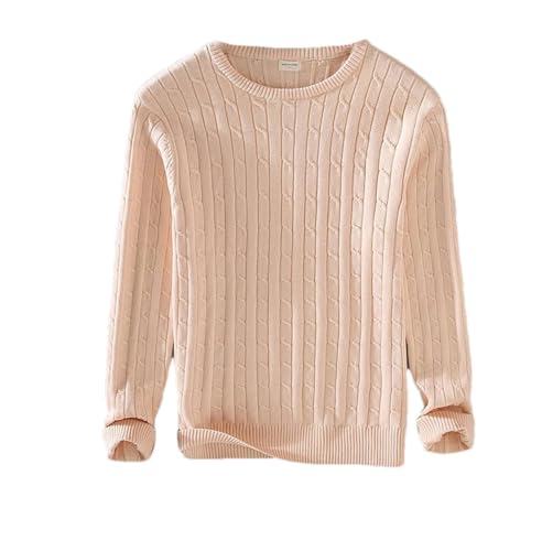 Men's Cotton Knit Sweater Lightweight Slim Fit Long Sleeve O Neck Cable Knitted Pullover Sweater