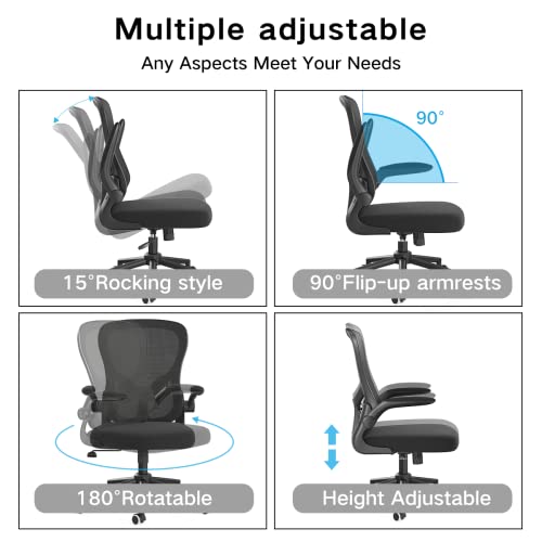 Hbada Ergonomic Office Chair Work Desk Chair Computer Breathable Mesh Chair With Adjustable Lumbar Support And Flip-Up Arms, Black #TOP4