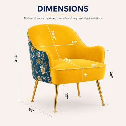 Image of Velvet Chair with Pillow for Home | Modern Accent Armchair in Soft Velvet Fabric with Golden Legs | Premium Accent Chair for Living Room Bedroom Restaurent | (Mustard, Big Zara)