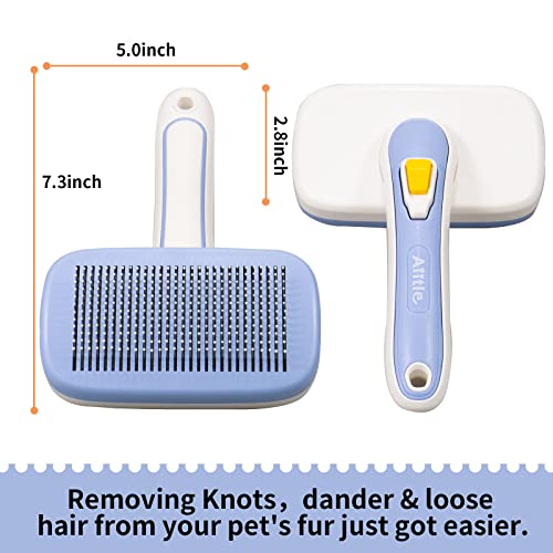 AIITLE Self-Cleaning Slicker Brush for Dogs, Cats - Shedding and Grooming Tool for Pets - Remove Loose Hair, Fur, Tangled Hair, Knots for Large Medium Small Sensitive Dogs, Cats, Rabbit & More Blue - Thumbnail 3