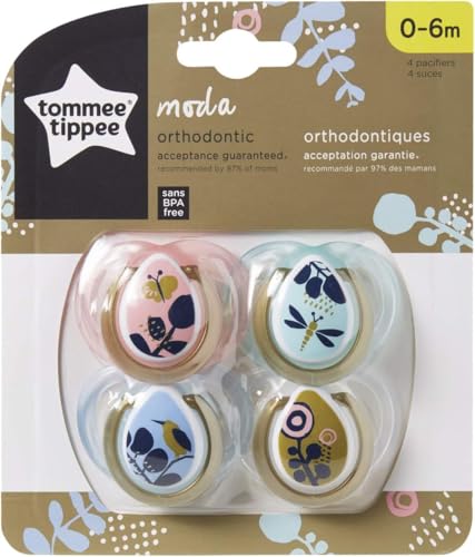 Image of Tommee Tippee Moda Pacifiers, Symmetrical Design, BPA-Free Silicone Binkies, 0-6m, 4-Count