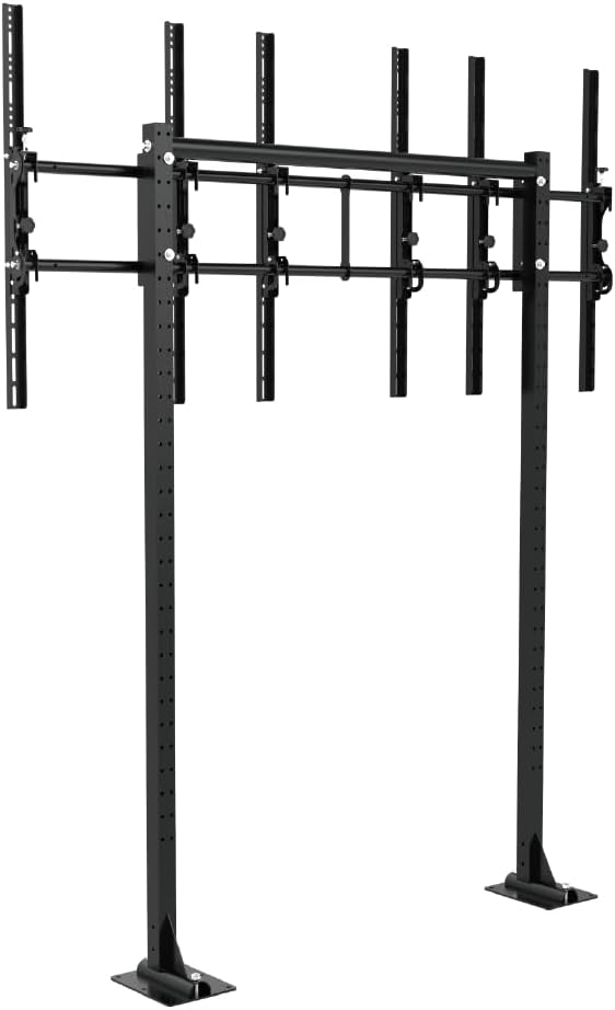 46-65" Floor Bolted 3x1 Portrait Video Wall Mount, Fixed Vertical Triple Screen Bracket, VESA 800x800 System