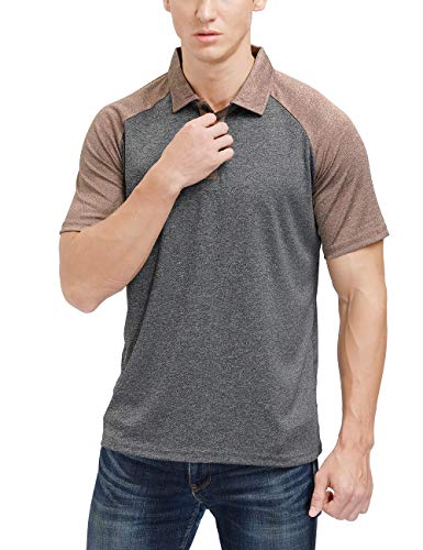 Men's Casual Short Sleeve Moisture Wicking Performance Golf Polo Contrast Color Patchwork Pique Shirts Tops (Black-Coffee, 4X-Large)