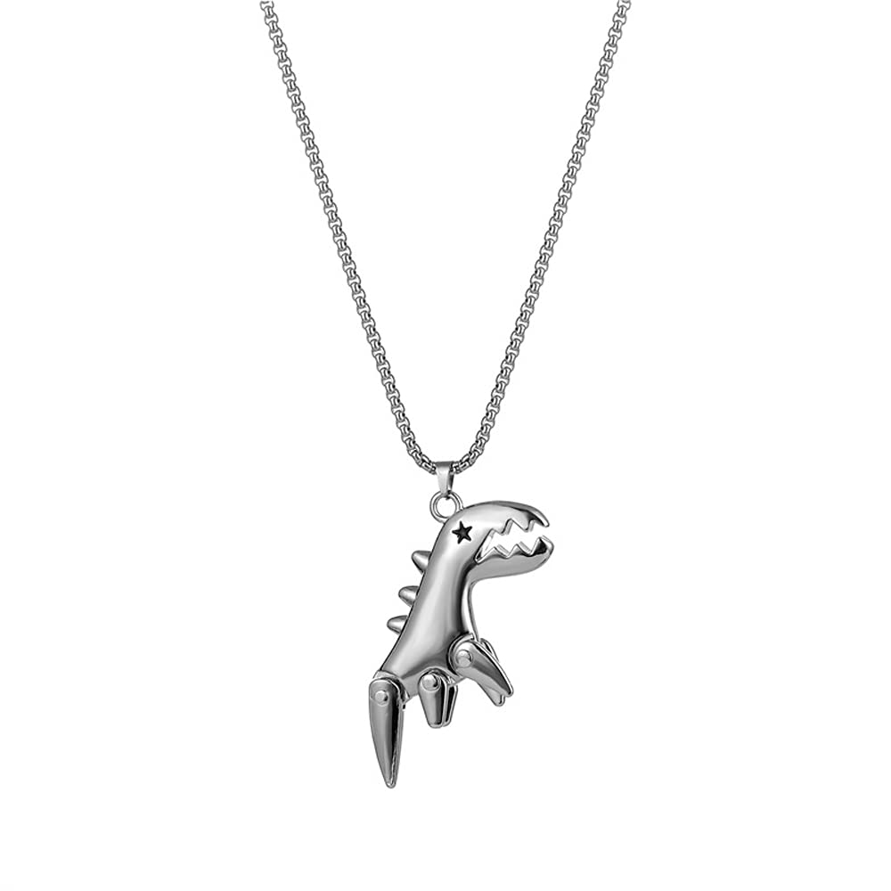 ClosJeryDinosaur Necklace for Girls Boys Men Women Silver Black Stainless Steel Cute Edgy Punk Rock Hop Hop Goth Unique Simple Kids Eboy Egirl Dinosaur Charm Pedant Necklace
