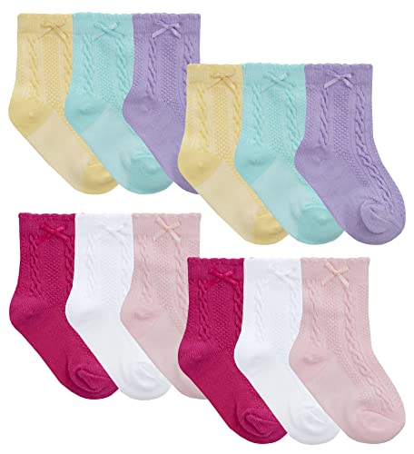 Sock Snob 12 Pair Multipack Babies Cable/Bow Socks in Assorted Colours Soft Baby Boys & Girls Socks (6-12 Months, Assorted)