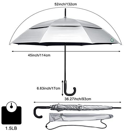 G4Free Upf 50+ 52 Inch Uv Protection Umbrella, Automatic Open Hook Handle J Stick Golf Umbrellas For Rain, Sun & Wind Protection(Silver/Black) #TOP4