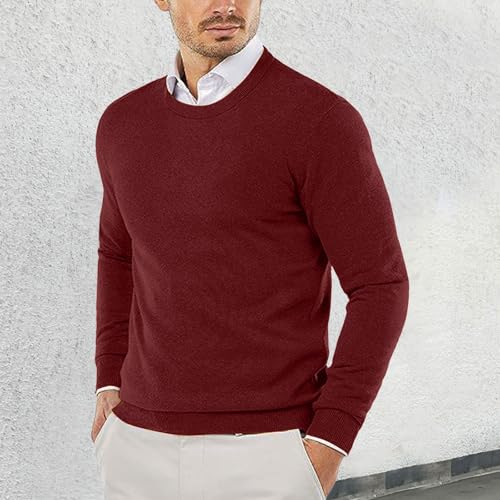 Fxbar Mens Sweaters Fall Mens Crewneck Sweater Soft Pullover Sweaters Long Sleeve Knitted Textured Jumper Fall Winter Outwear, Red-b, Large3