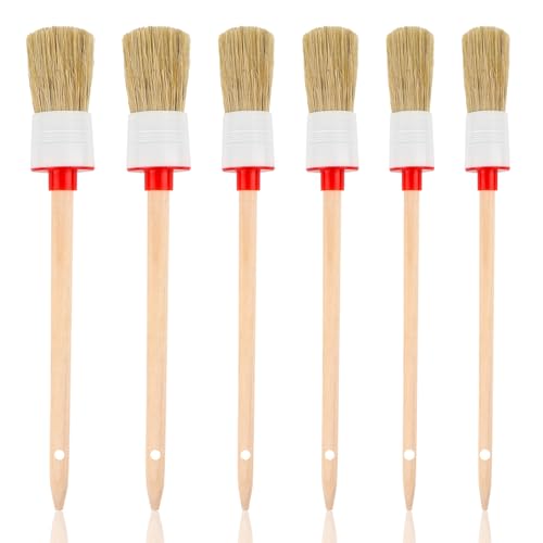 Borstenpinsel Set 6 Stück, Naturholz Rundpinsel Borstenpinsel 20/25/30mm, Professionelle Ringpinsel, Helle Borste Lackierpinsel, Wachspinsel zum Streichen von Wänden und Möbeln für Hausgebrauch