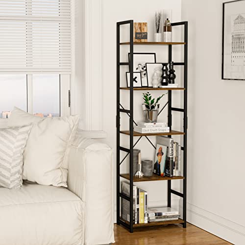 Numenn 5 Tier Narrow Bookshelf, Tall Bookcase Shelf Storage Organizer, Modern Book Shelf For Bedroom, Living Room And Home Office, Vintage #TOP4